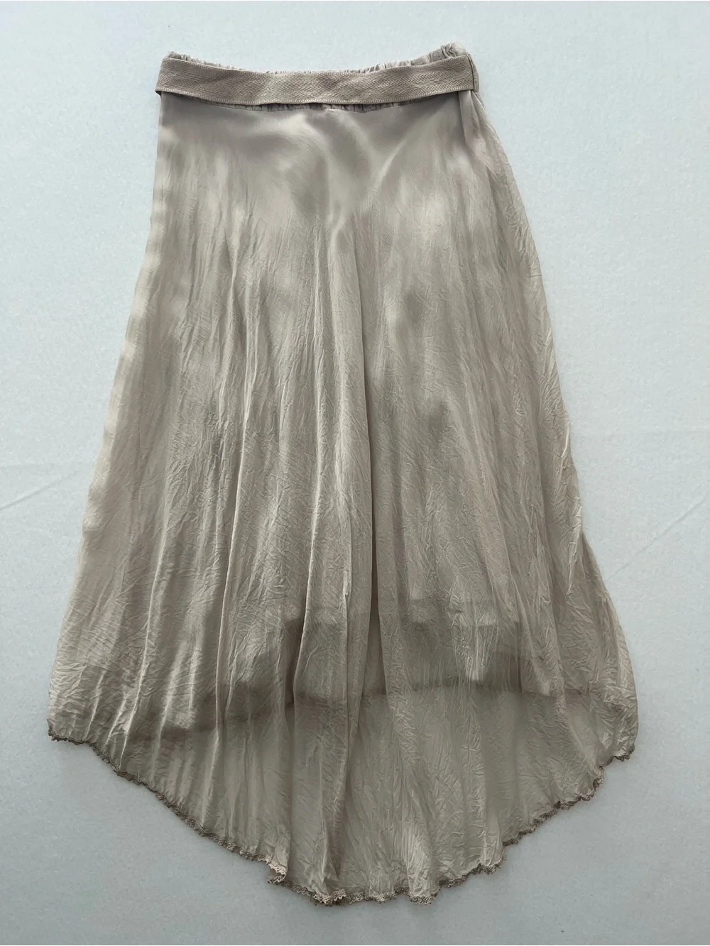 LAB Women’s L Taupe Silk Blend High Low Midi Skirt Boho Made in Italy